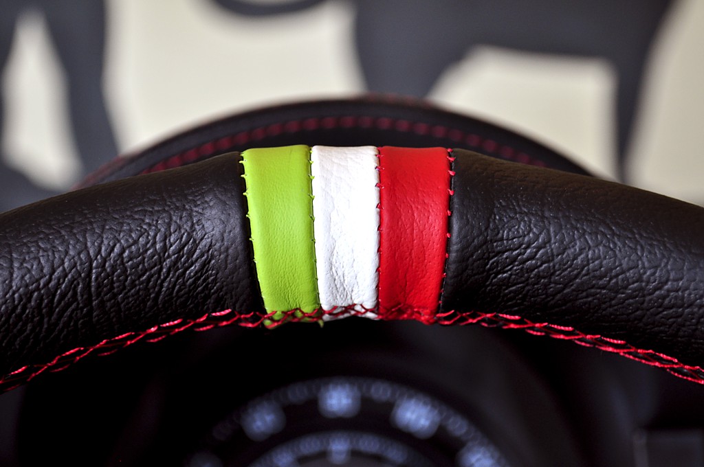 Custom colored stripes on a steering wheel cover