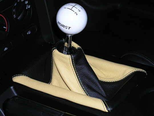 Custom shift boot with contrasting thread