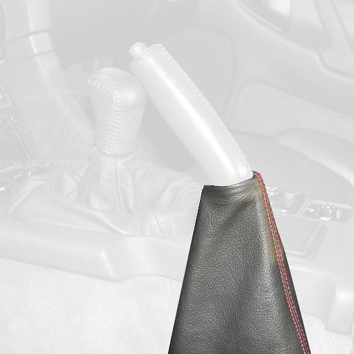 thumbnail image 2 of Black Vinyl Shift & E-Brake Boot Set For 91-99 Mitsubishi 3000GT - Red Stitch 2 of 6