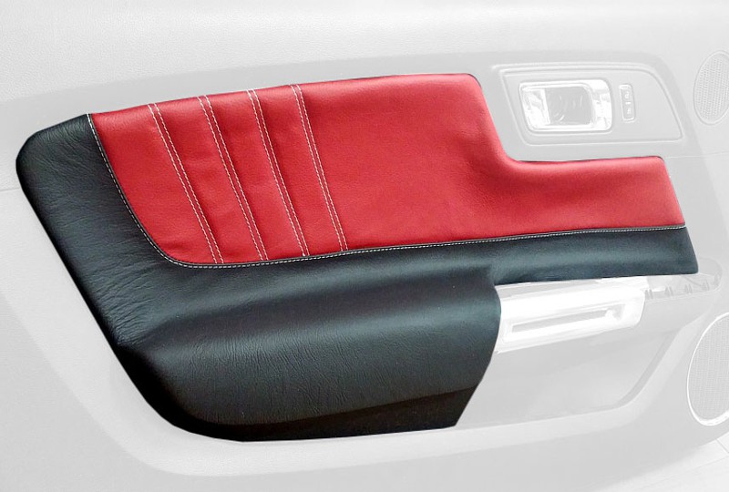 Pieliz Leather Console Lid Cover For Ford Mustang 1987-1993 - Black With Red Stitch